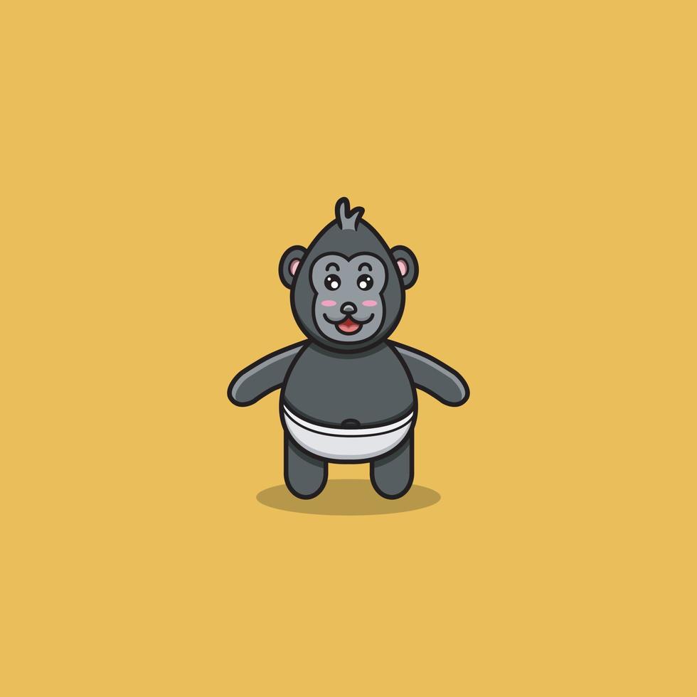 lindo bebé gorila. personaje, mascota, icono, logotipo, dibujos animados y lindo diseño. vector