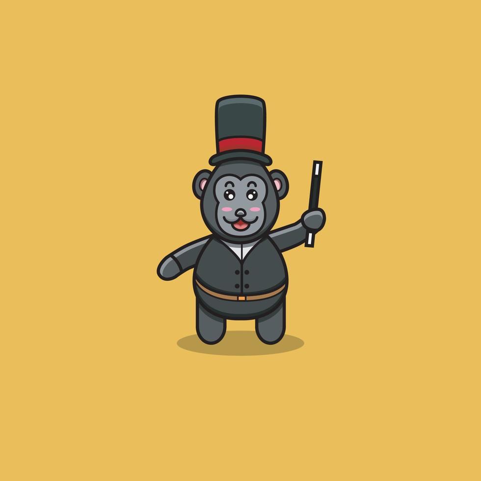 Cute Baby Gorilla With Magician Costume. Character, Mascot, Icon, Logo, Cartoon and Cute Design. vector