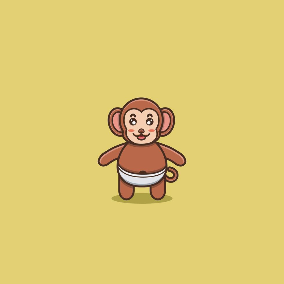 Cute Baby Monkey. Character, Mascot, Logo, Cartoon, Icon, and Cute Design. vector