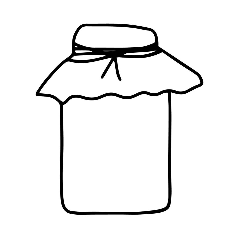 Bank with paper.Doodle style.Outline drawing by hand.Black-and-white image of a jam jar.The jar of honey is covered with paper.Vector illustration vector