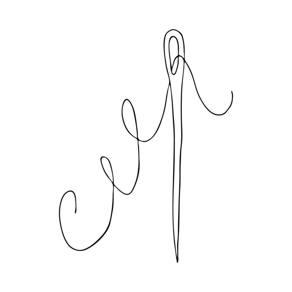 Sewing needle with eye and thread Doodle style isolated on white background. One needle.Equipment and tools for sewing, hobby needlework.Vector illustration vector