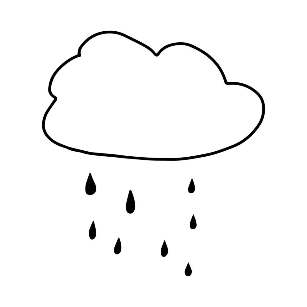Cloud with rain drawn in the style of Doodle.Outline image by hand.Black and white image.Monochrome.Cloud with rain.Bad weather.Vector illustration vector