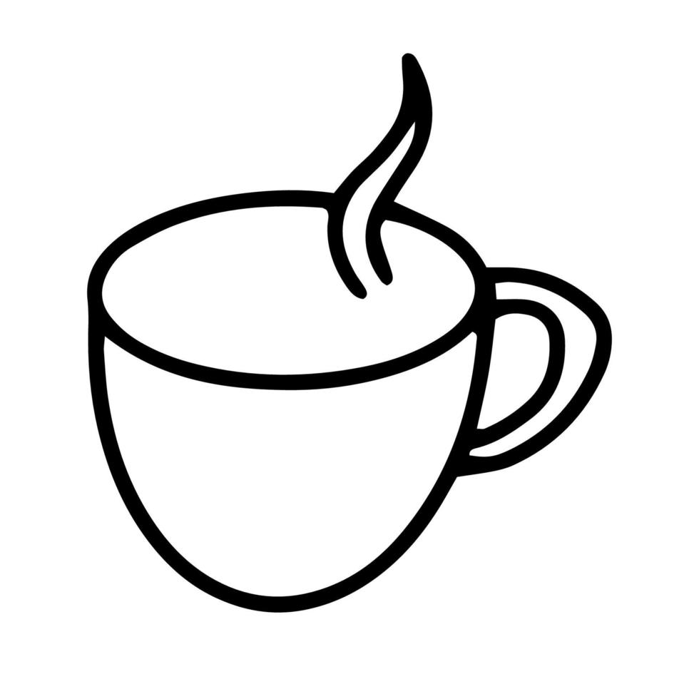 A Cup for tea or coffee drawn in the style of Doodle.Outline drawing by hand.Black and white image of ceramics and porcelain.Drinks.Vector illustration vector