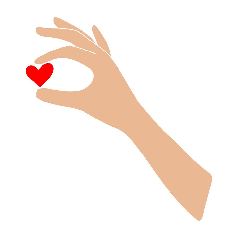 La mano sostiene el corazón. Un corazón entre tus dedos. Ilustración plana. Amor y felicidad. Día de San Valentín. Día de los amantes. Boda. Ilustración vectorial vector