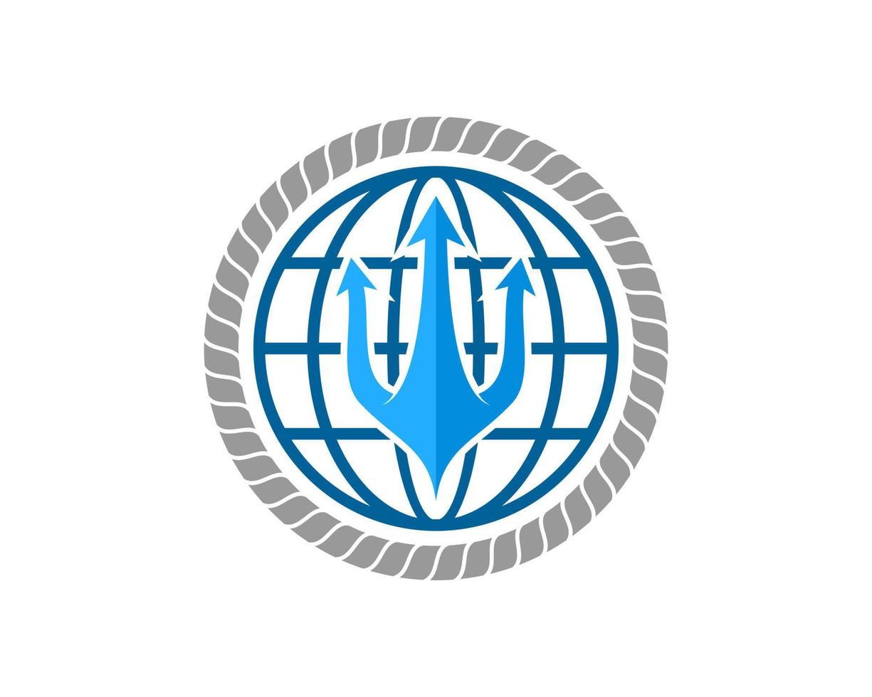 Circular rope with abstract globe and trident inside vector