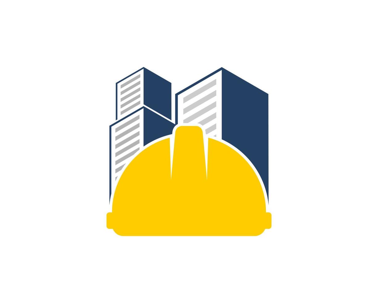 Yellow safety helmet with city building behind vector
