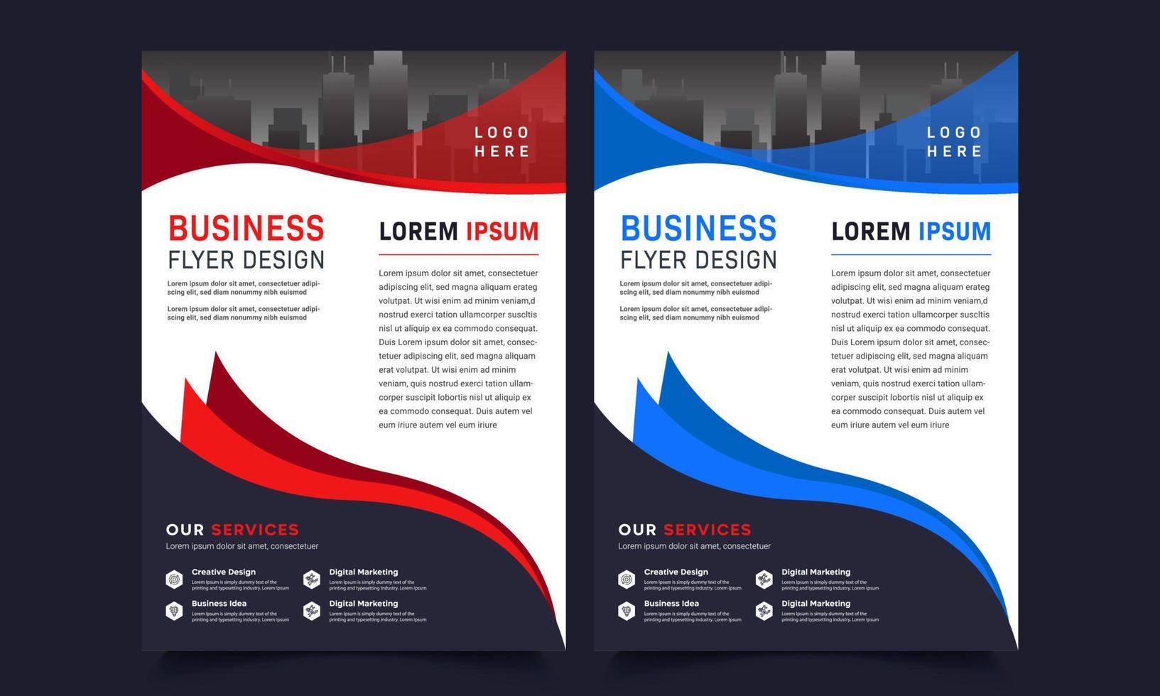 Flyer brochure design, business cover size A4 template, geometric shape red and blue color vector