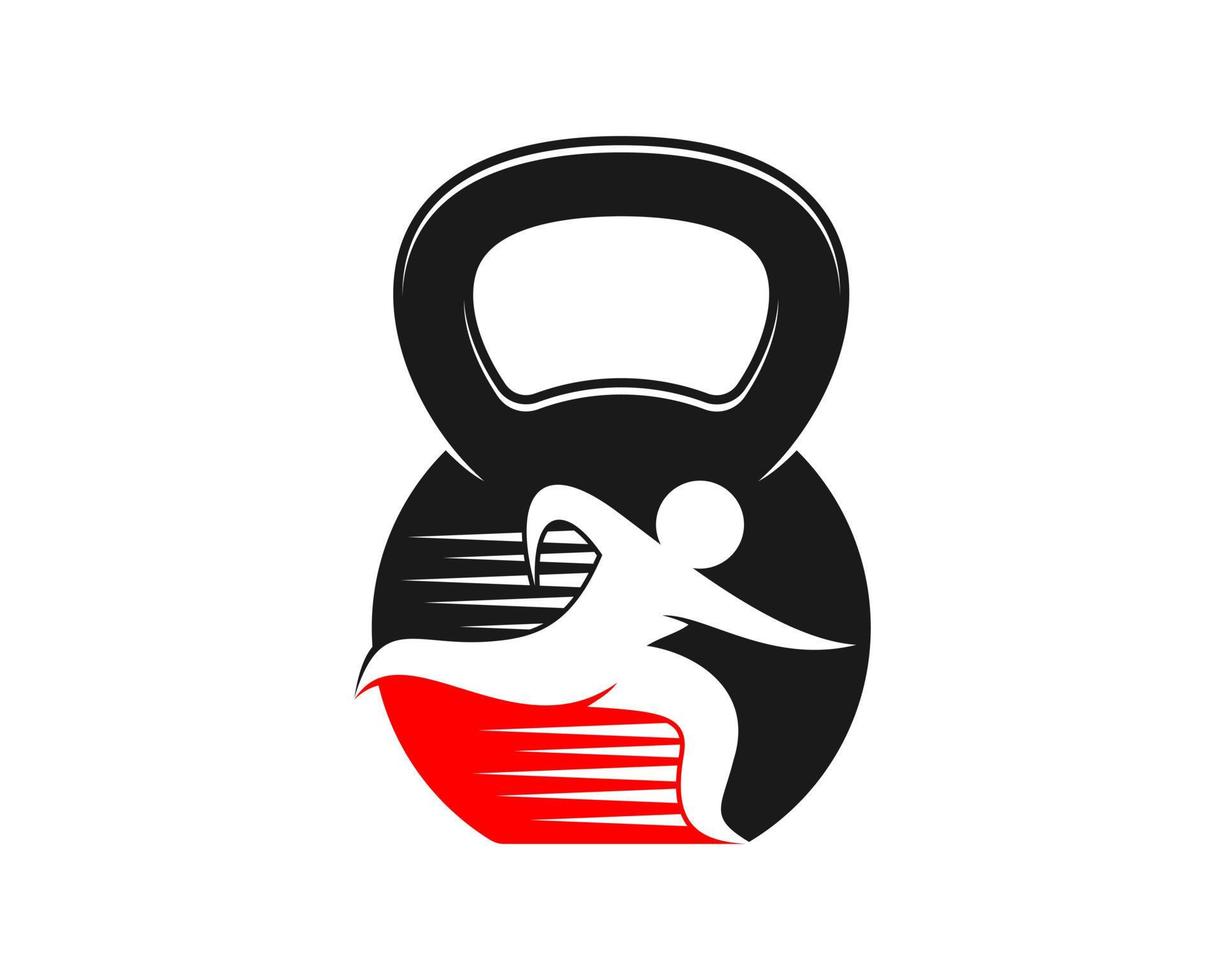 Running people inside the fitness kettle bell vector