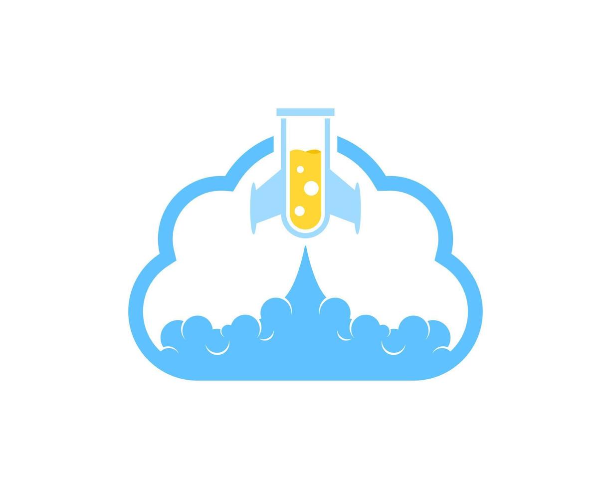 Simple cloud with laboratory rocket gliding inside vector