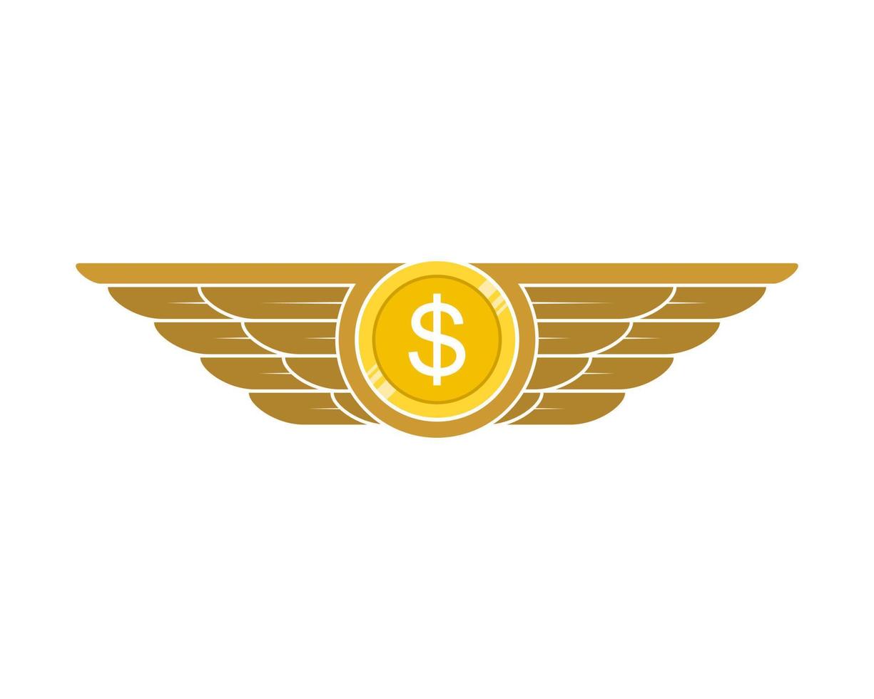 Circle shape with spread wings and money coins inside vector