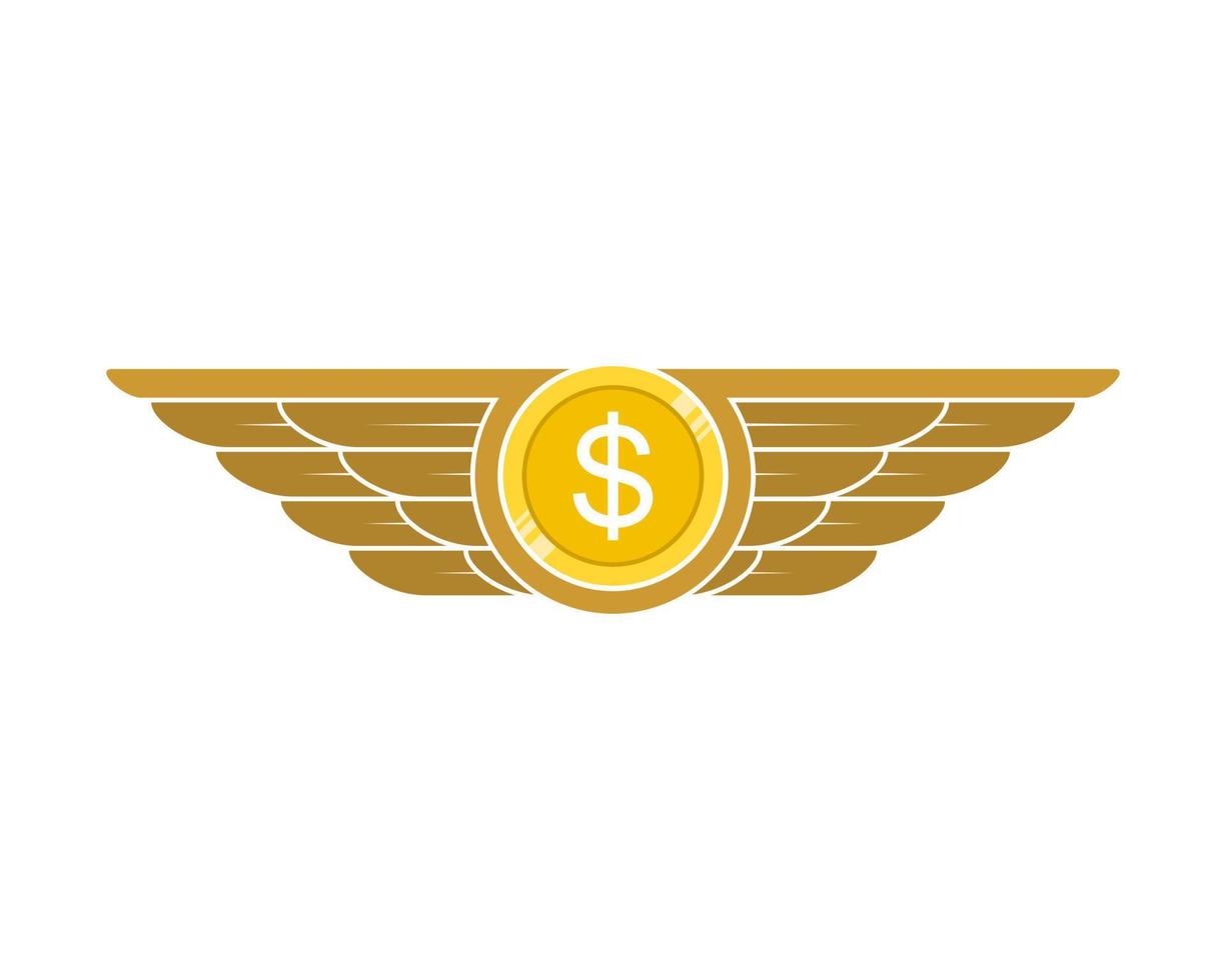 Circle shape with spread wings and money coins inside vector