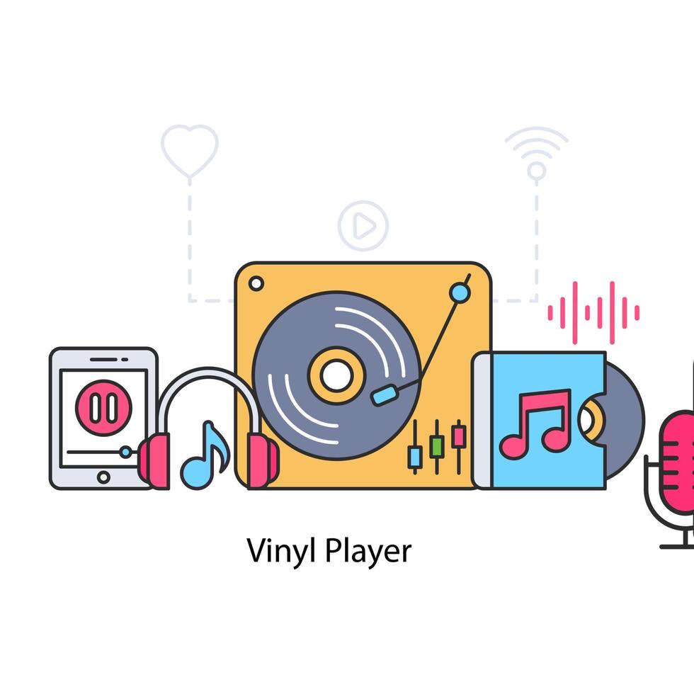 A retro vinyl player illustration, vector design of turntable