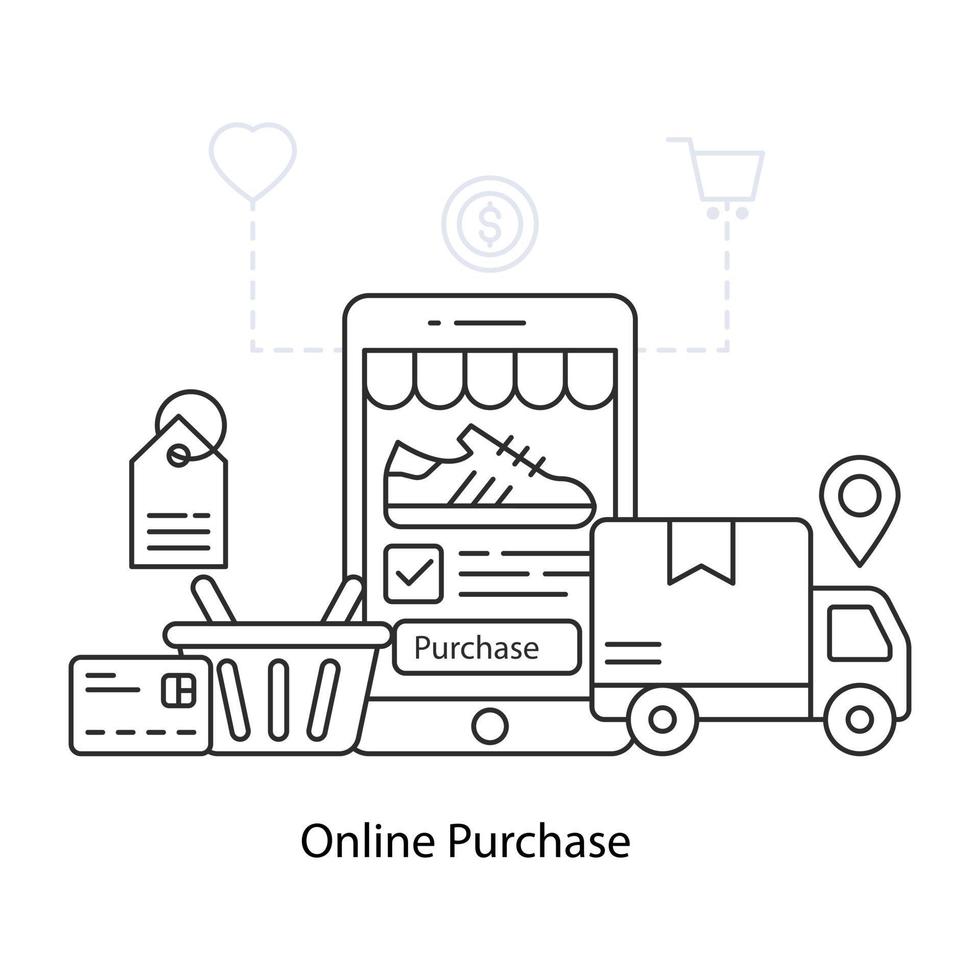 Ilustración de diseño lineal conceptual de compra en línea. vector