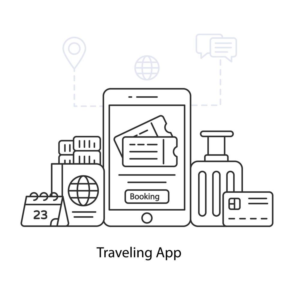 Mobile travelling app illustration in trendy design vector