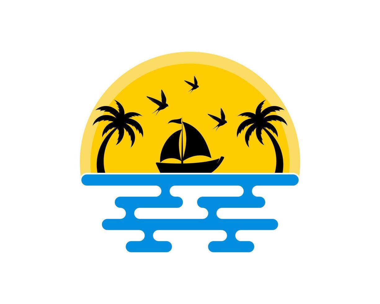 Sailing boat on the beautiful river scenery vector