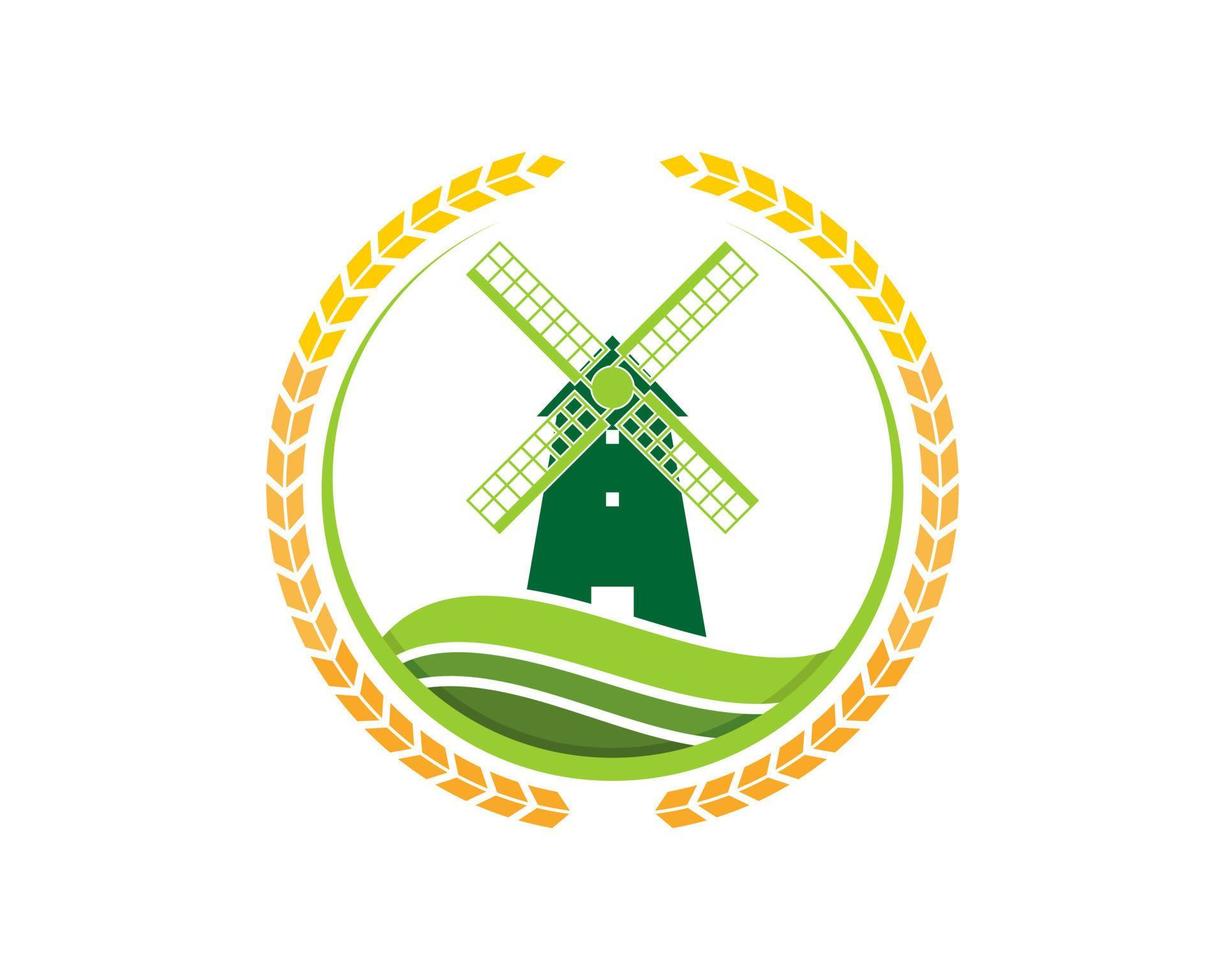 Windmill farm with circle wheat vector