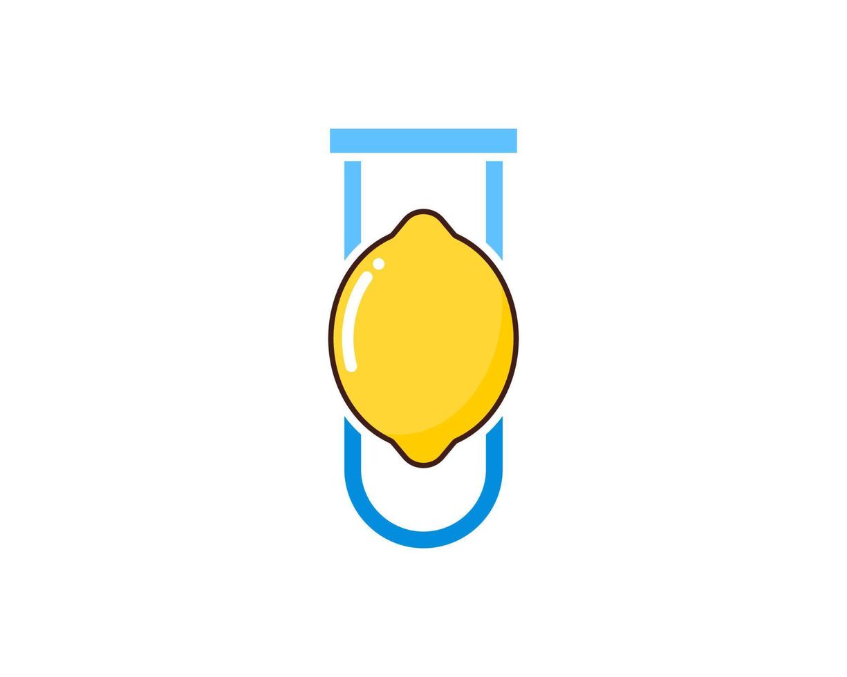 Simple bottle laboratory with fresh lemon inside vector