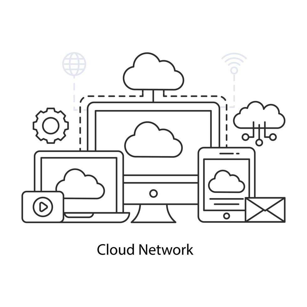 una ilustración de diseño único de la red en la nube vector