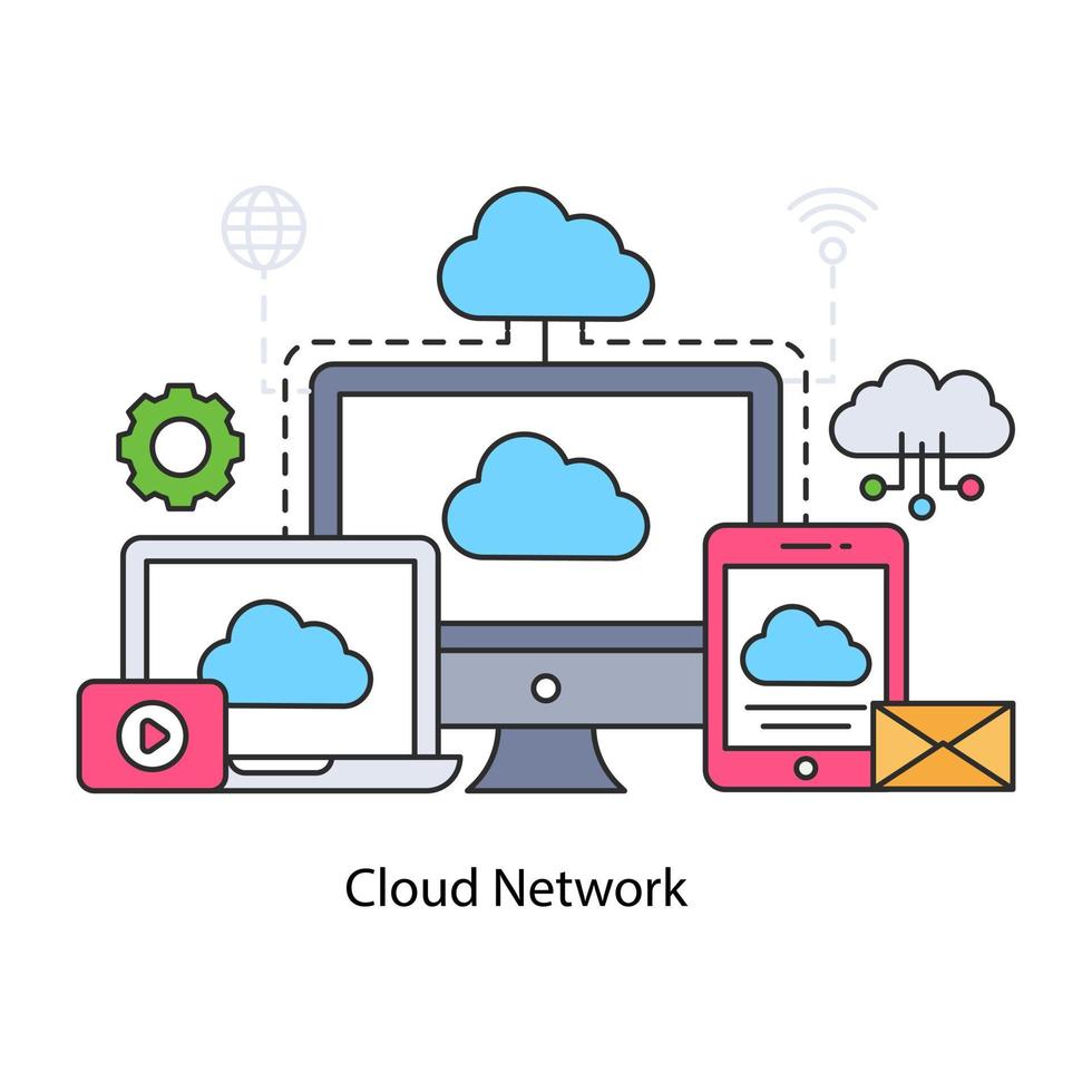 un icono de diseño único de la red en la nube vector