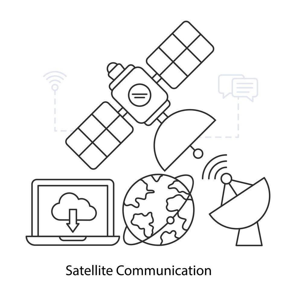 A satellite communication illustration, editable vector