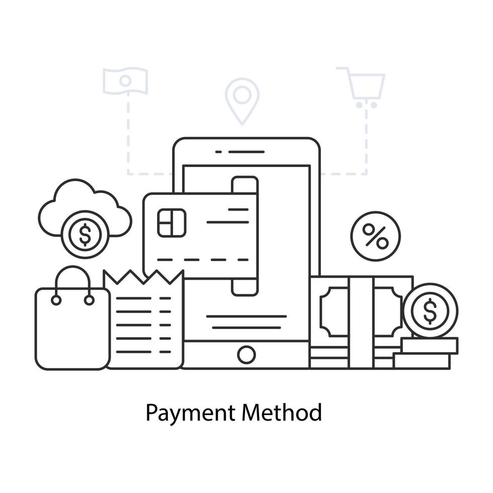 Card with smartphone denoting concept of payment method vector