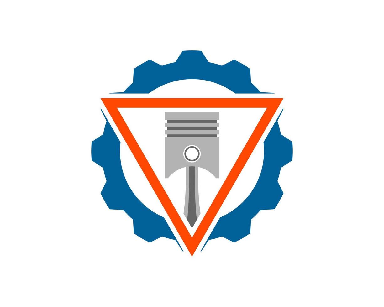 Mechanical gear with triangle shape and piston inside vector