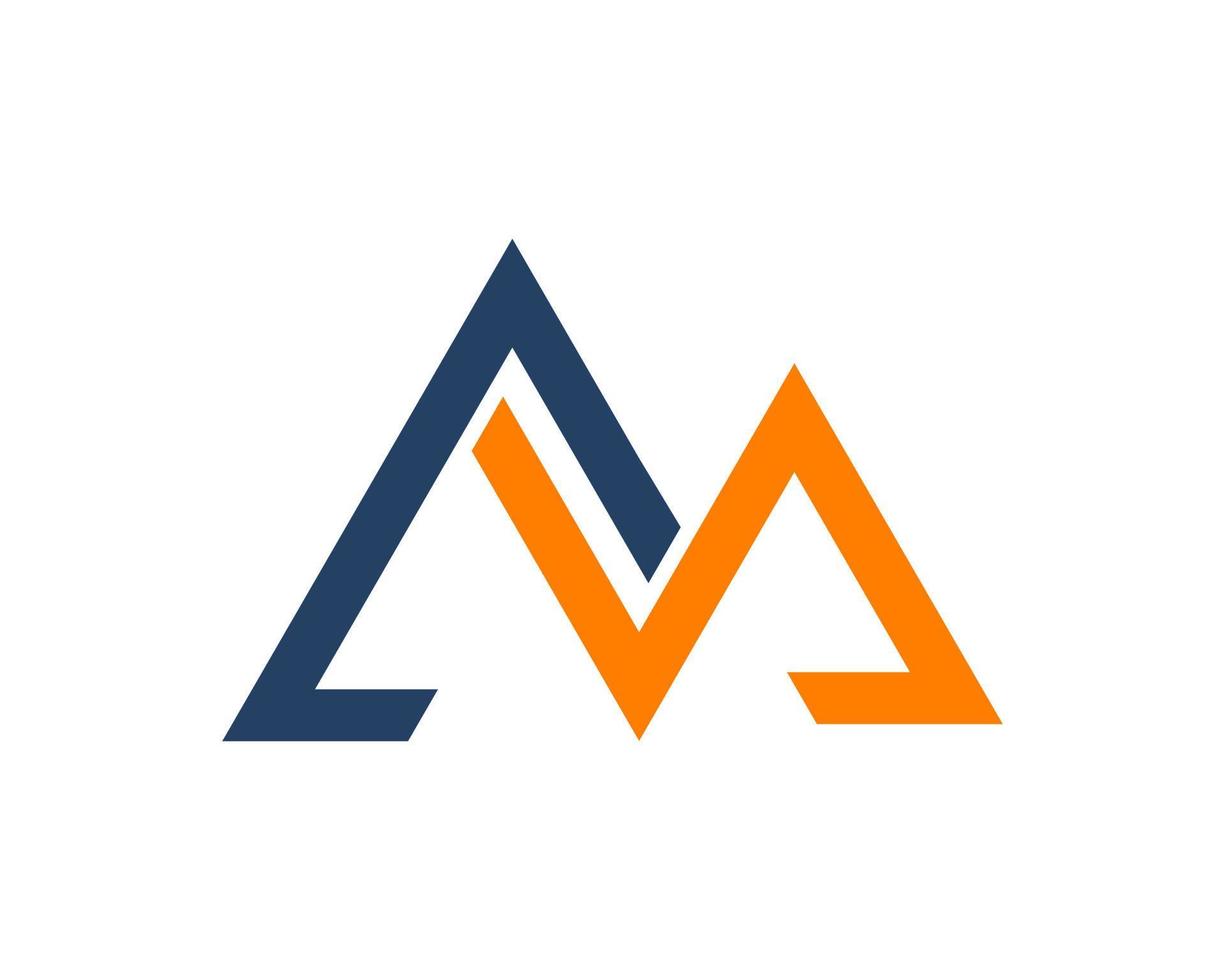 Blue and orange abstract mountain with M letter initial vector