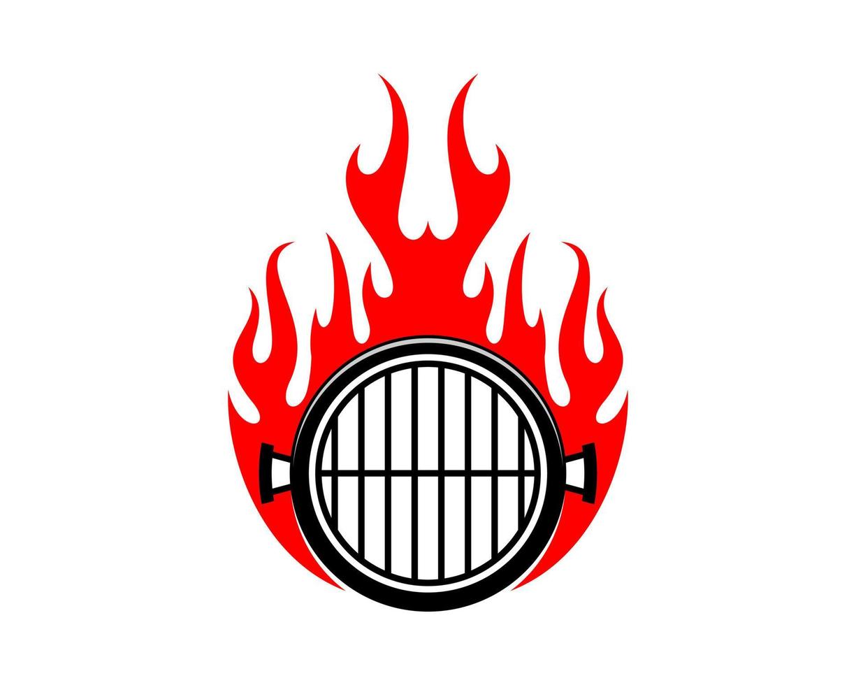 parrilla sartén fuego llama logo vector