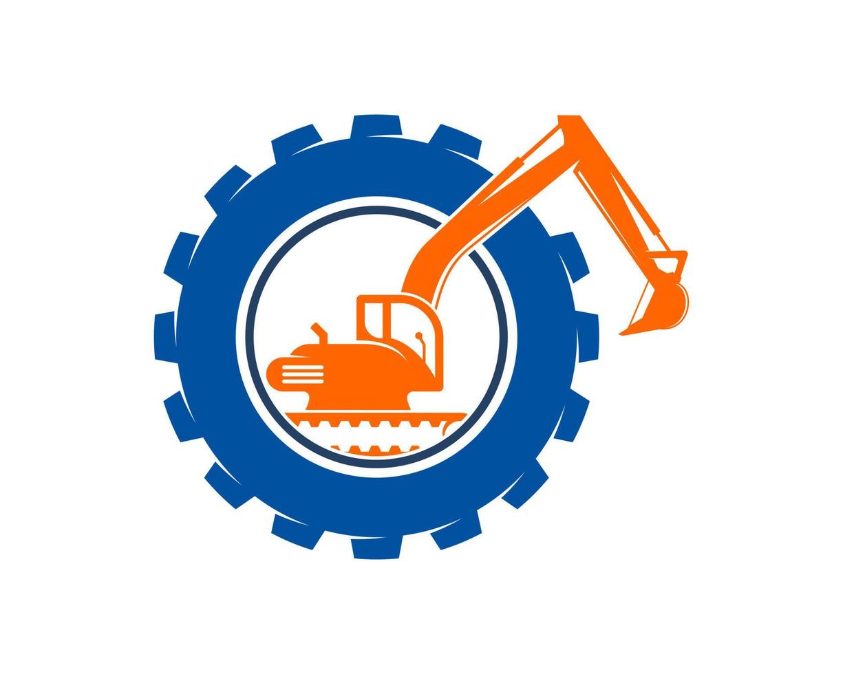 Excavator inside the gear logo vector