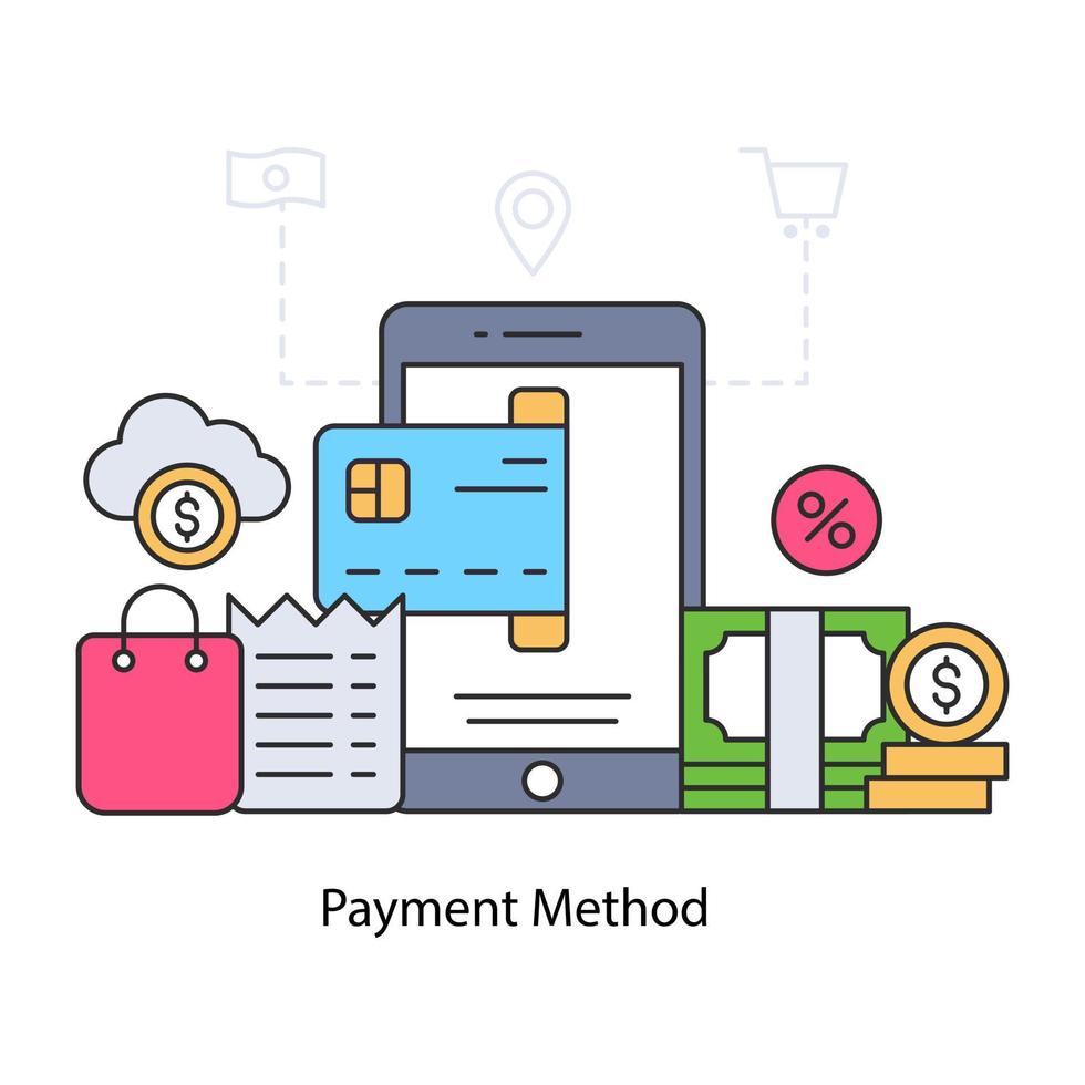 Card with smartphone denoting concept of payment method vector