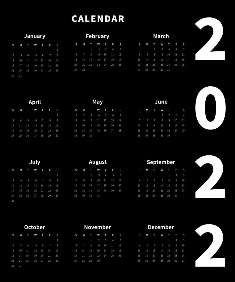 Calendar 2022 template. 2022 calendar planner template. Week starts on sunday. Vector illustration.