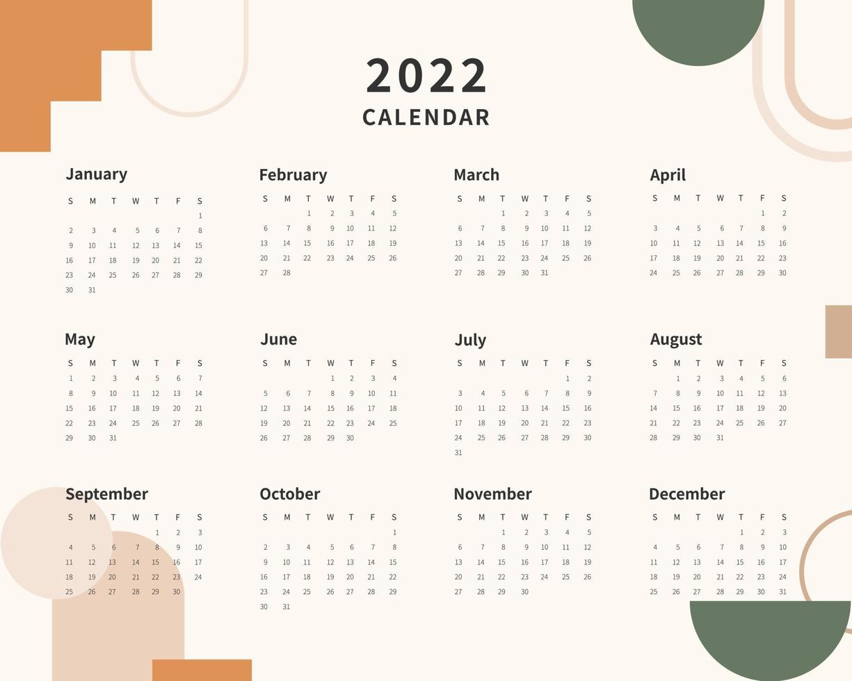 plantilla de calendario 2022. Plantilla de planificador de calendario 2022. la semana comienza el domingo. ilustración vectorial. vector