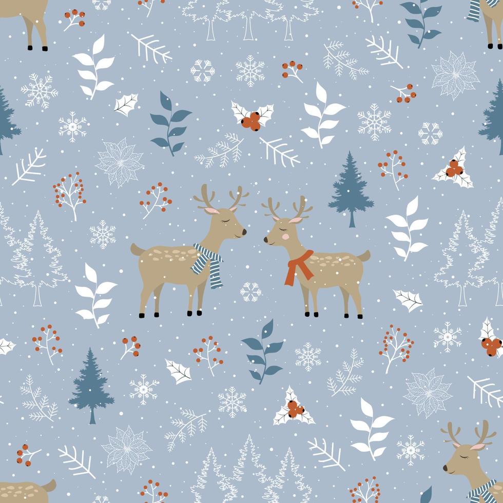 Winter forest with cute deers seamless pattern on blue background for decorative,fabric,textile,kids product or all print vector