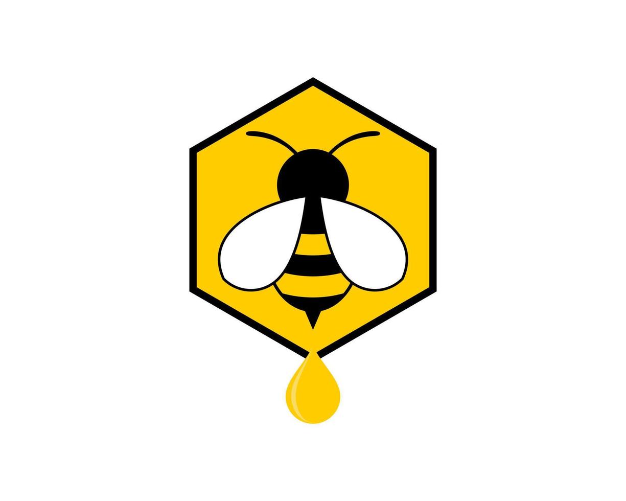 Hexagonal shape with bee and honey drop vector