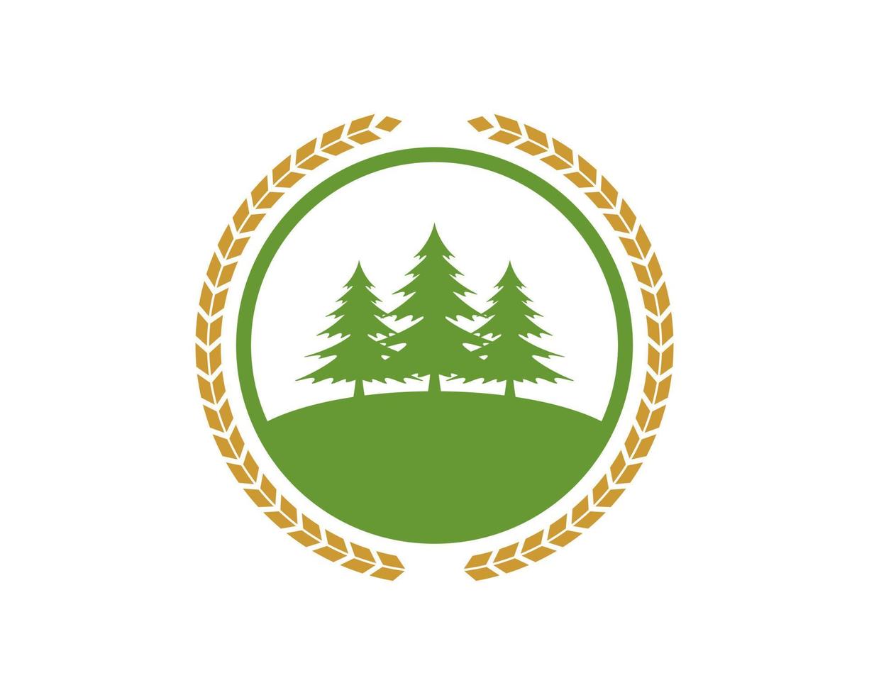 Circular wheat with circle shape and pines tree inside vector
