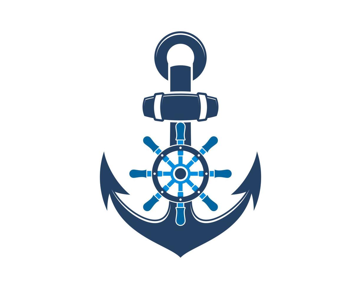 Anchor with ship steering wheel in the middle vector