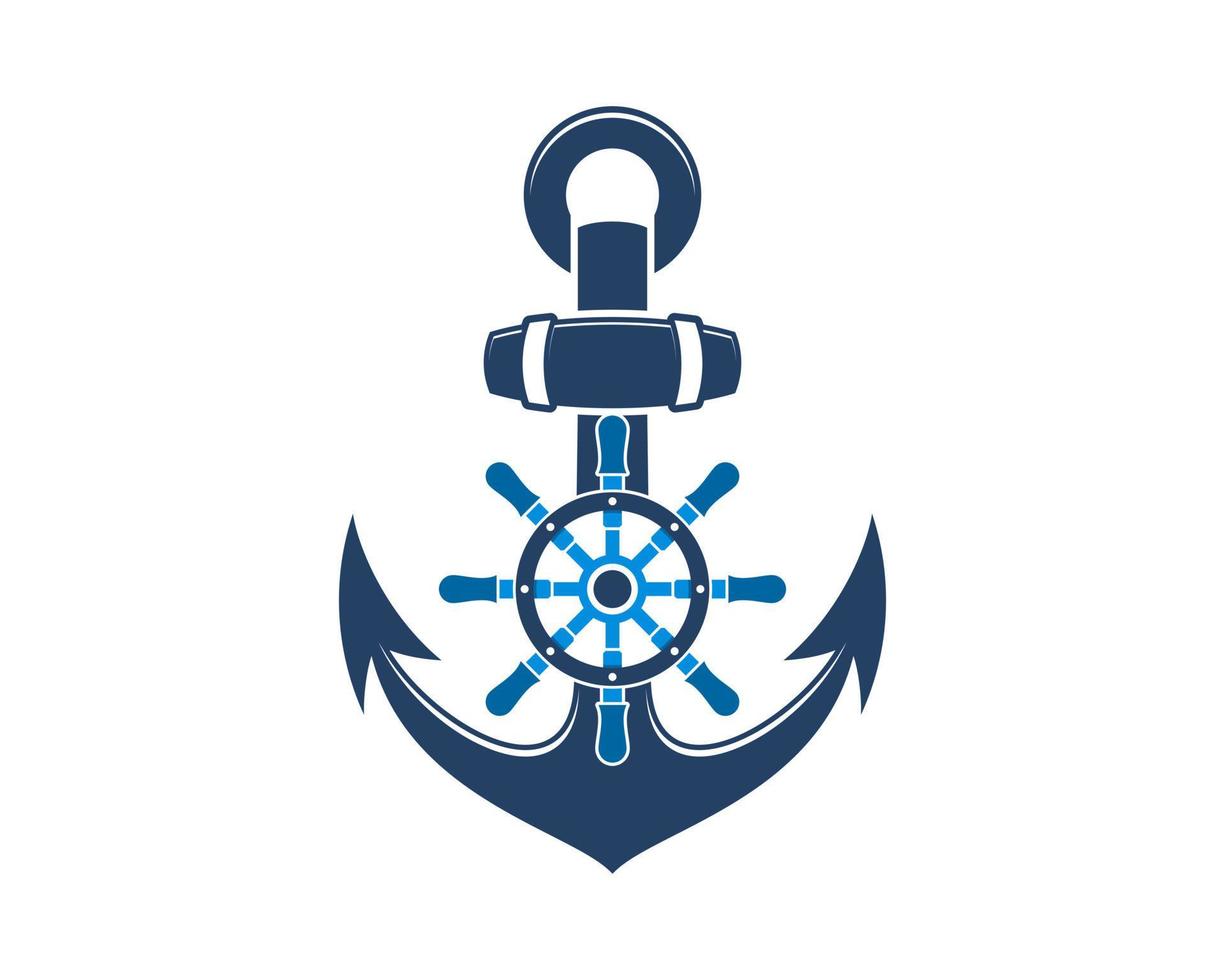 Anchor with ship steering wheel in the middle vector