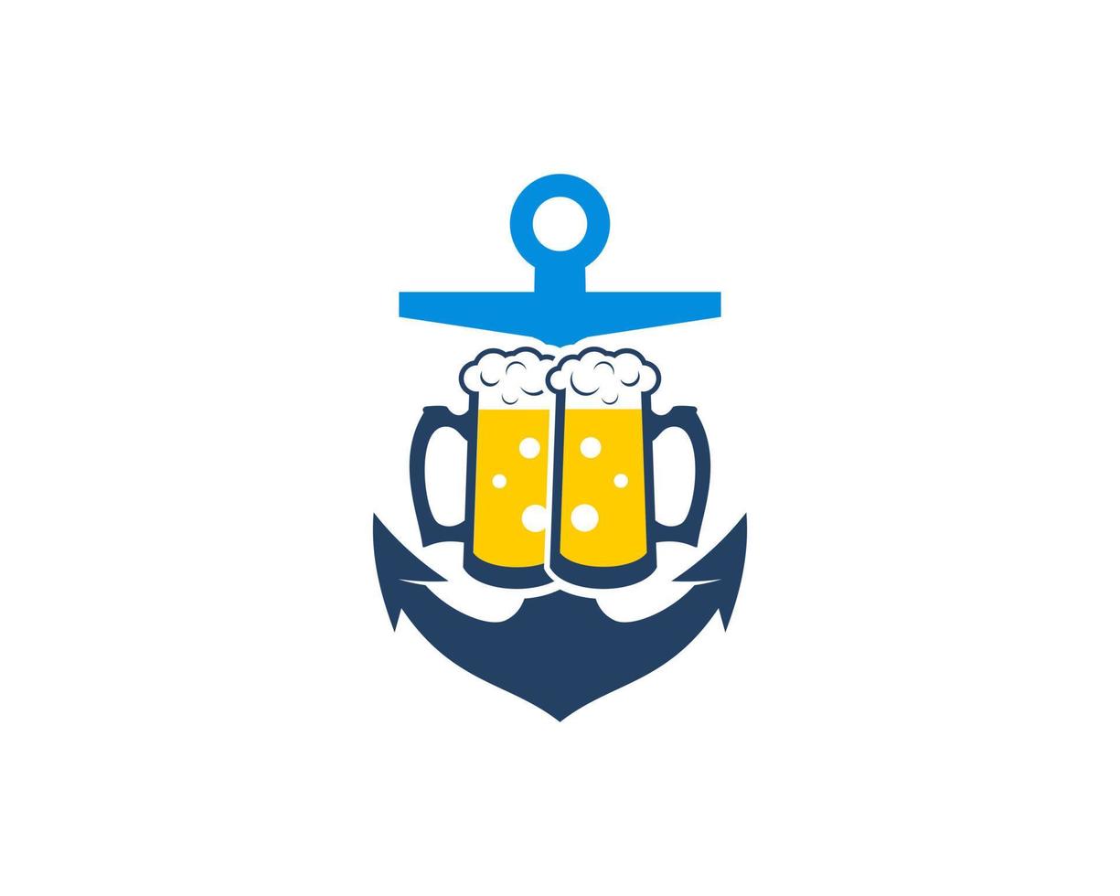 Anchor ship with two glass of beer inside vector