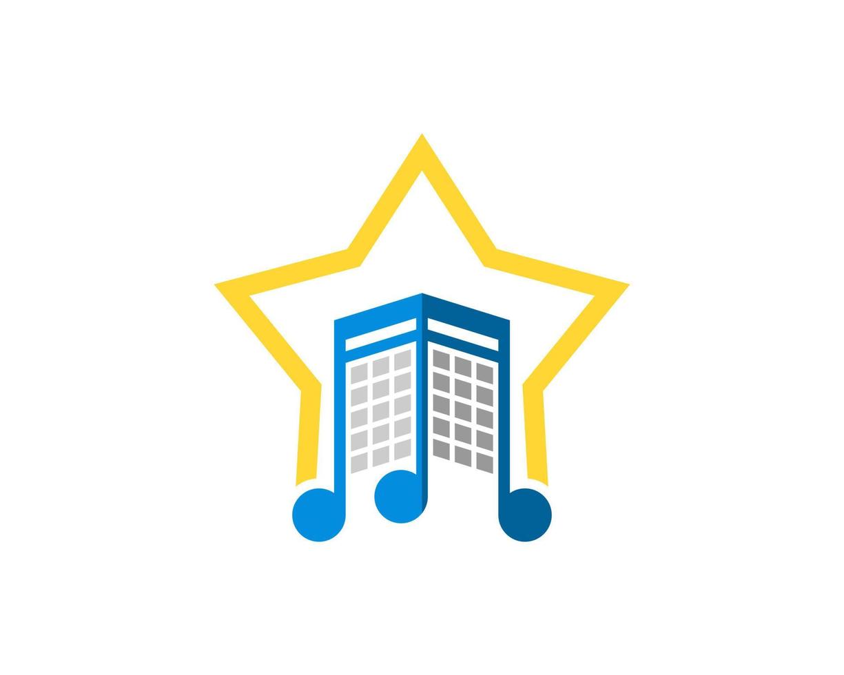 Simple city building with music note and star shape on the top vector