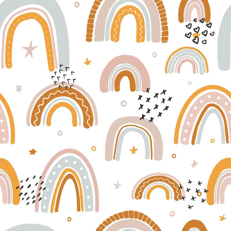 cute seamless pattern with rainbows and decorative graphic elements for kids fashion, textile and fabric prints, packaging, scrapbooing, stationery, wallpaper, wrapping paper, etc. EPS 10 vector