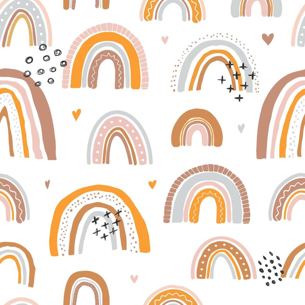 cute seamless pattern with rainbows and decorative graphic elements for kids fashion, textile and fabric prints, packaging, scrapbooing, stationery, wallpaper, wrapping paper, etc. EPS 10 vector