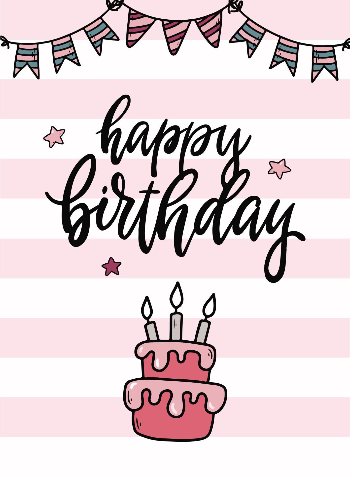 cute hand lettering quote 'Happy Birthday' on stripe background for ...