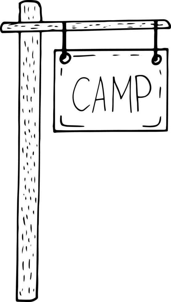 signboard camp on the pillar icon. hand drawn doodle. , scandinavian, nordic, minimalism monochrome sign vector