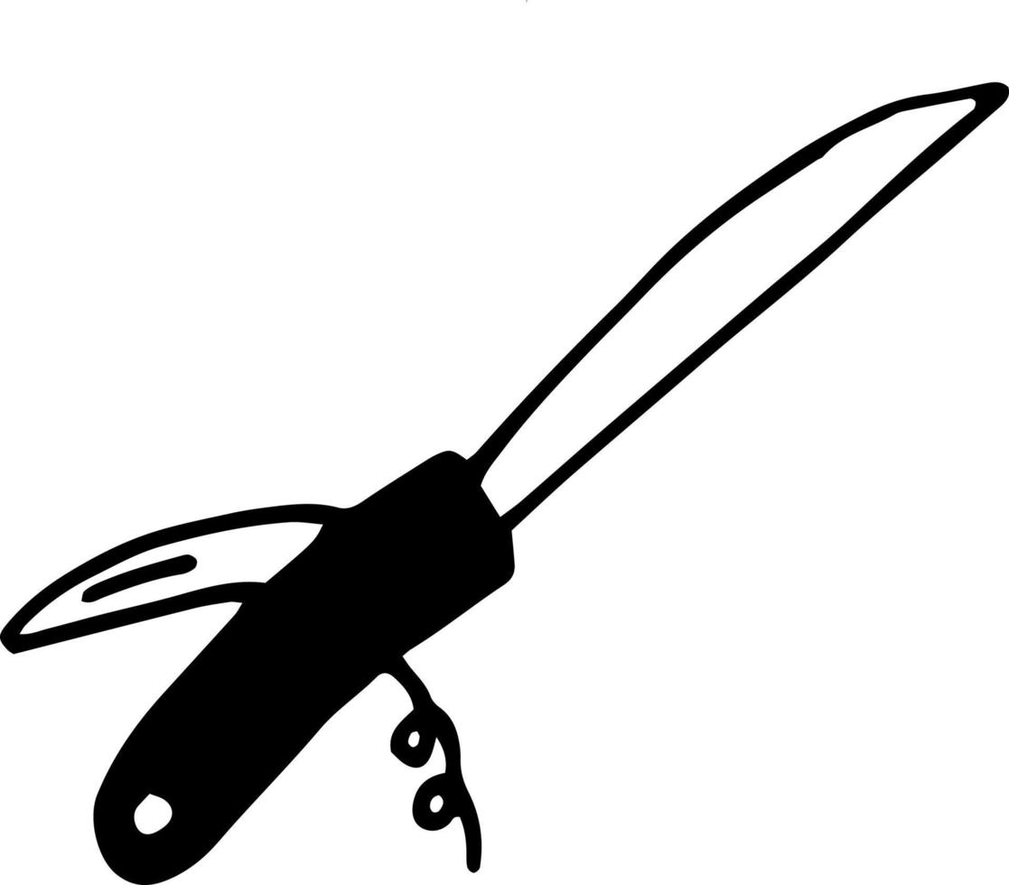 folding knife icon. hand drawn doodle. , scandinavian, nordic, minimalism, monochrome. camp hike tool open canned food corkscrew vector
