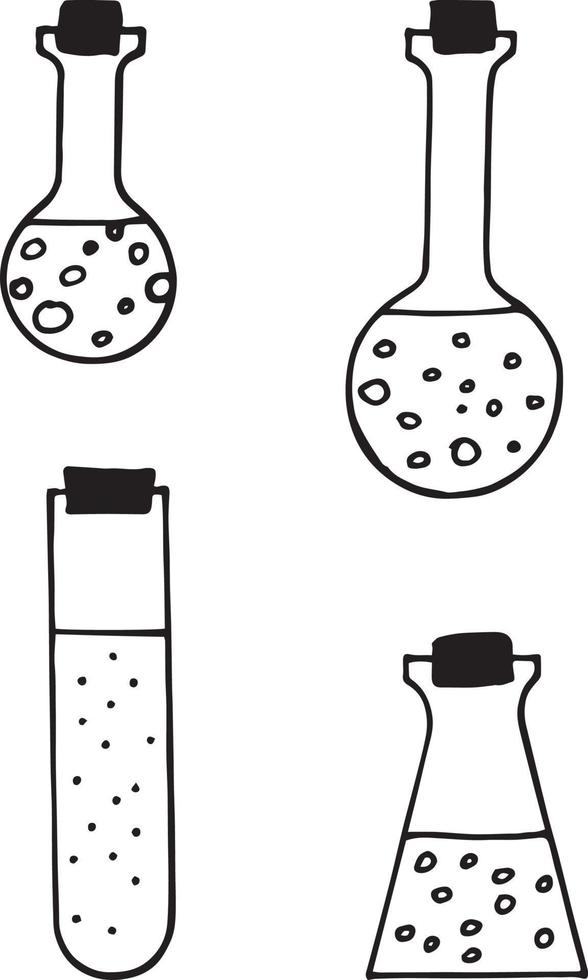 Tubos de ensayo químico establecer icono. estilo de dibujo dibujado a mano. , minimalismo, monocromo. colección de laboratorio vector