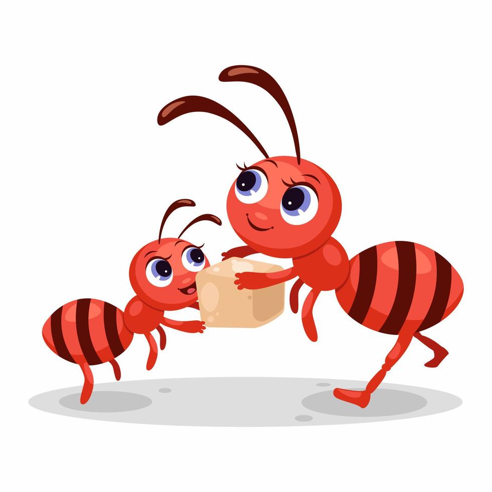 ant mother gives sugar to her child cartoon vector illustration