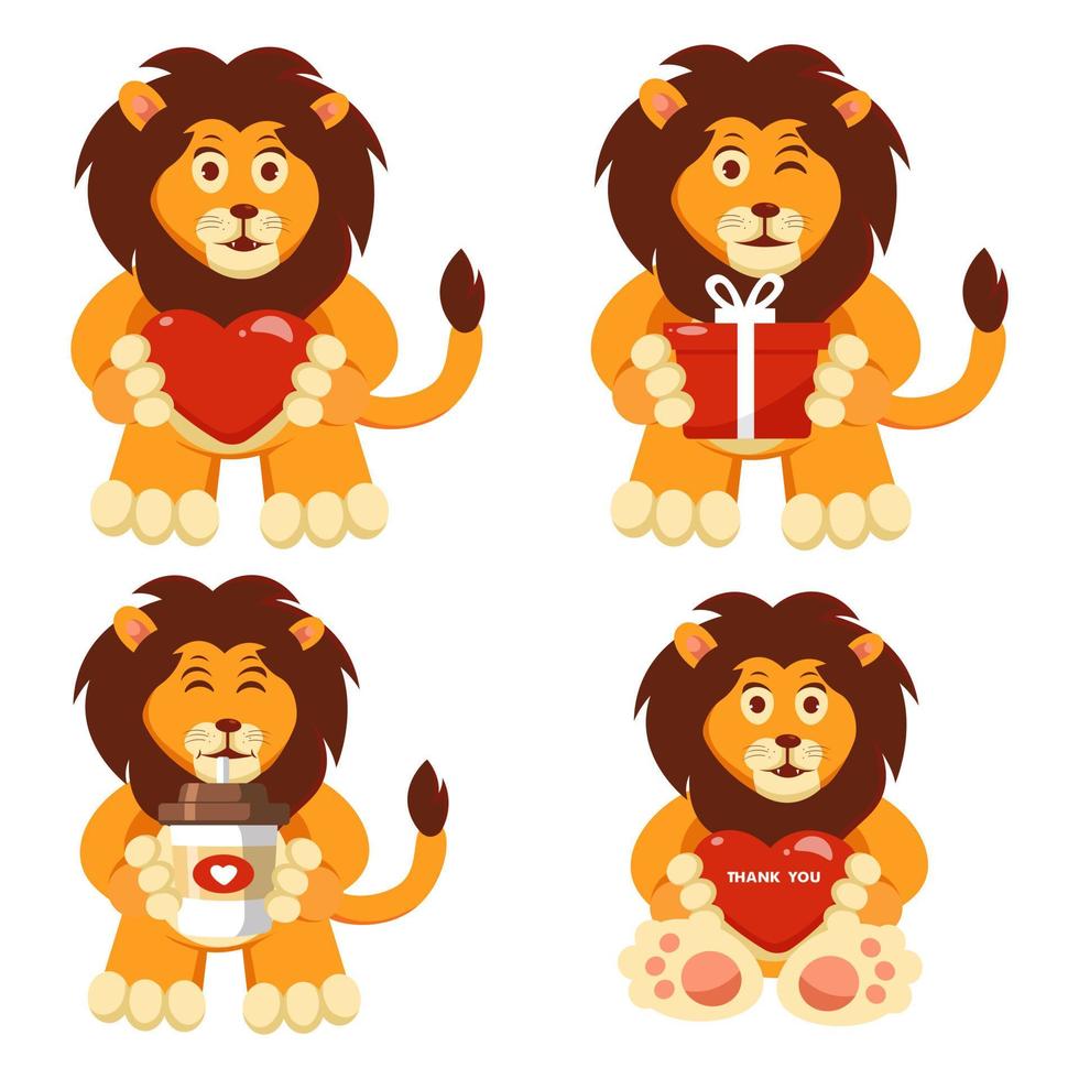 Ilustración de vector de diseño de conjunto de dibujos animados lindo león