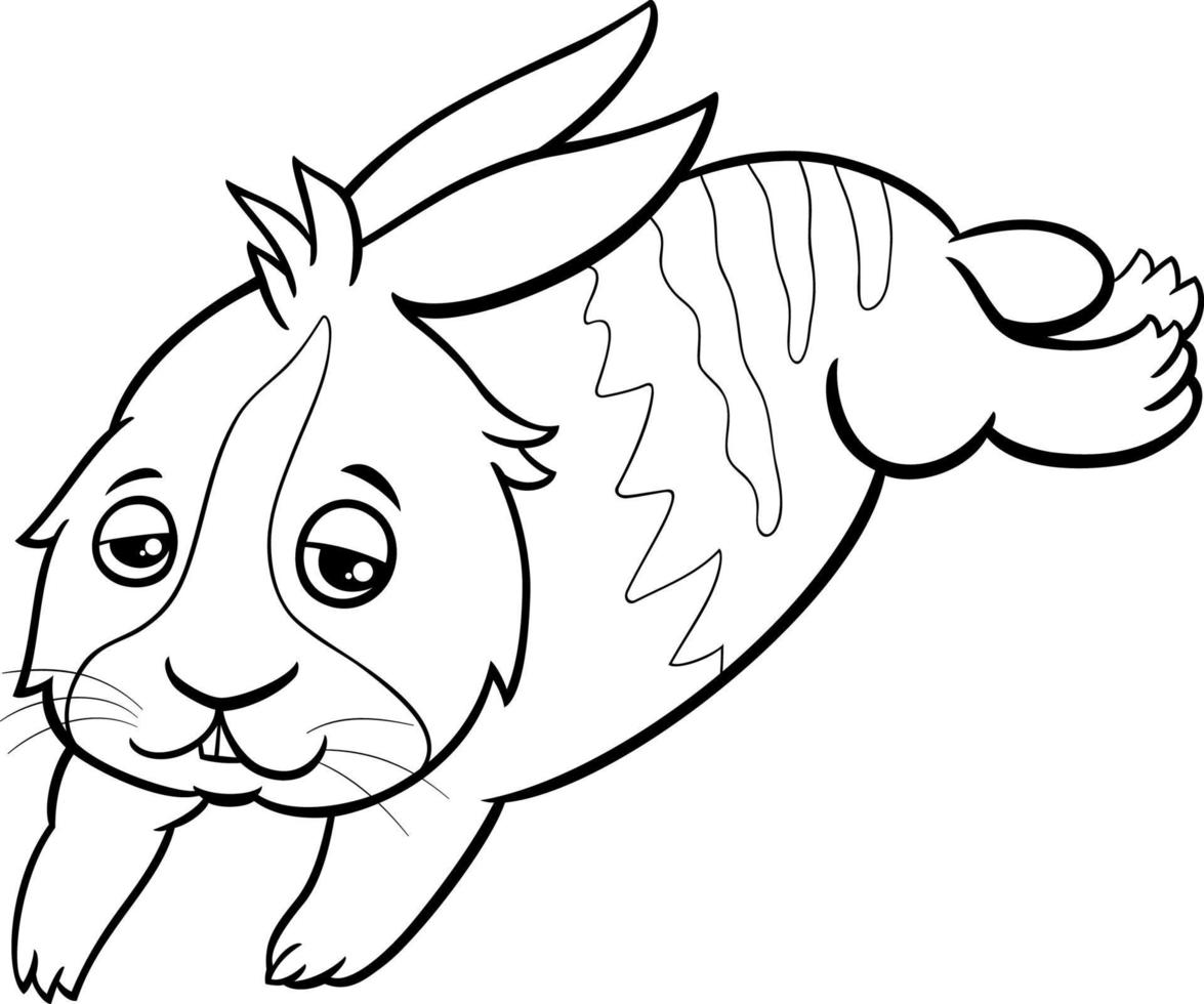 cartoon sleepy dwarf rabbit animal character coloring book page vector