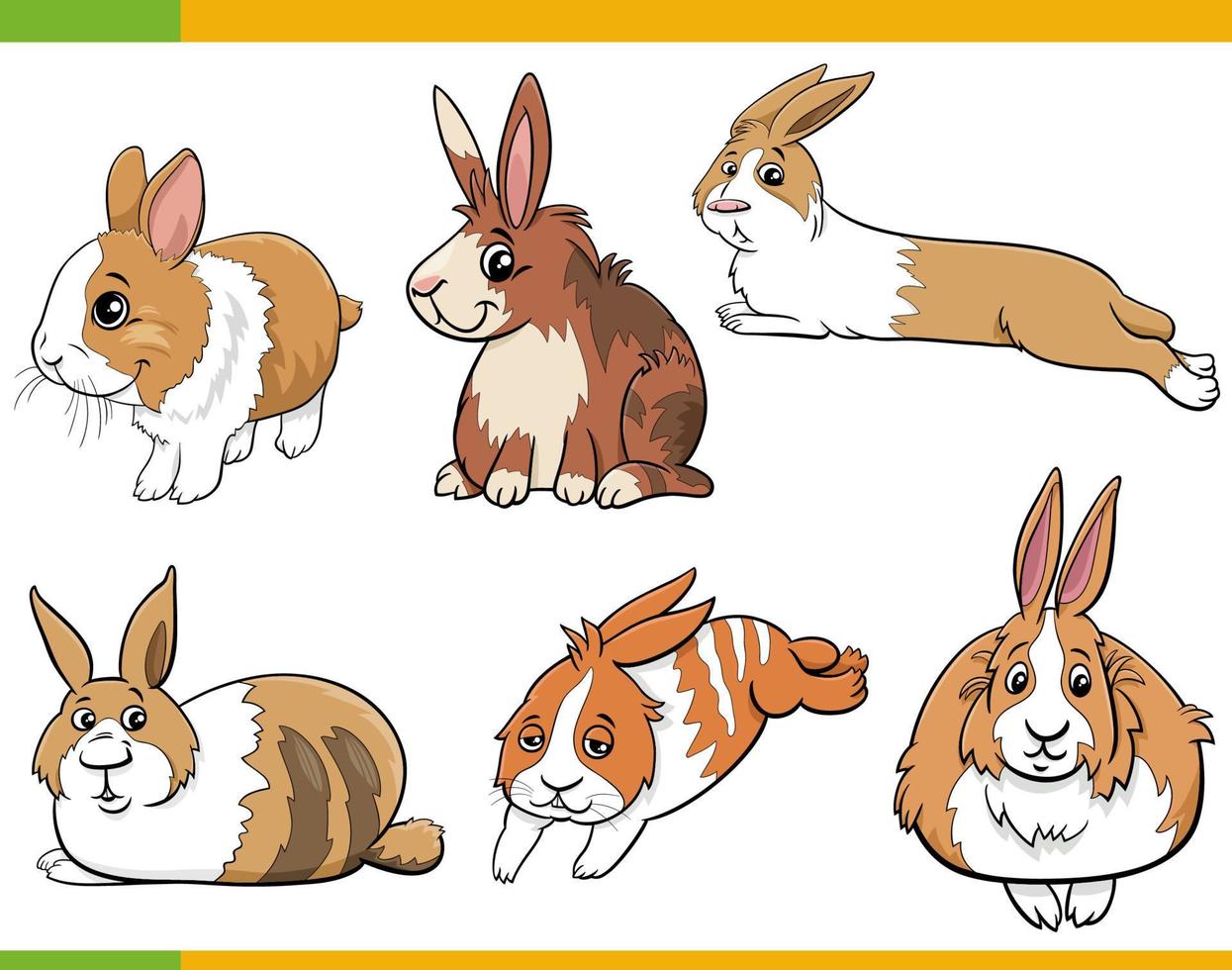 Conjunto de personajes de animales de conejos en miniatura de dibujos animados vector