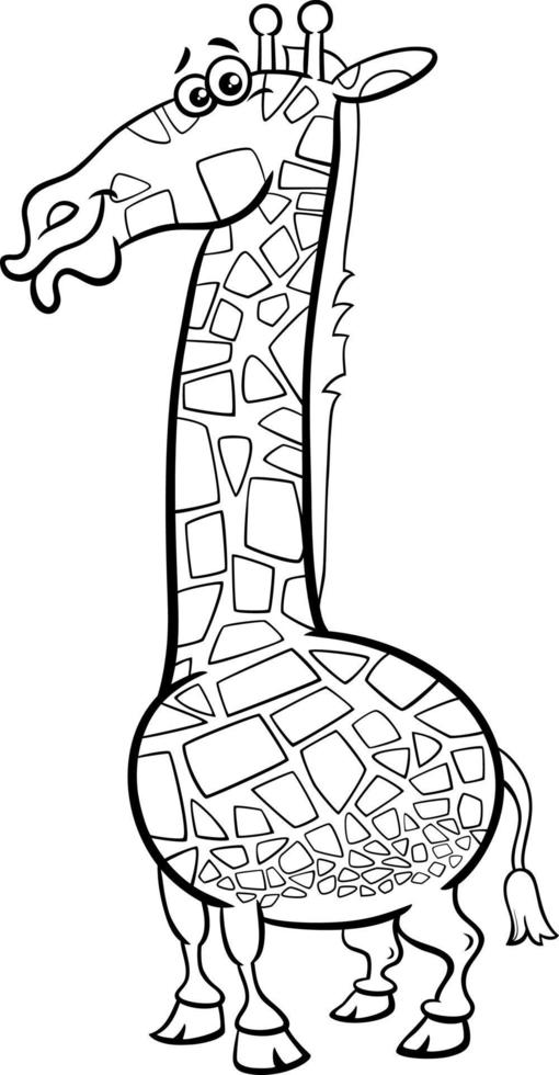 cartoon giraffe animal character coloring book page vector